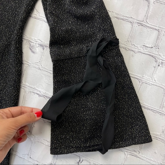RSVP by Talbots Black Metallic Sparkle Midi Dress Wool Blend Bell Sleeves Small - Picture 13 of 15